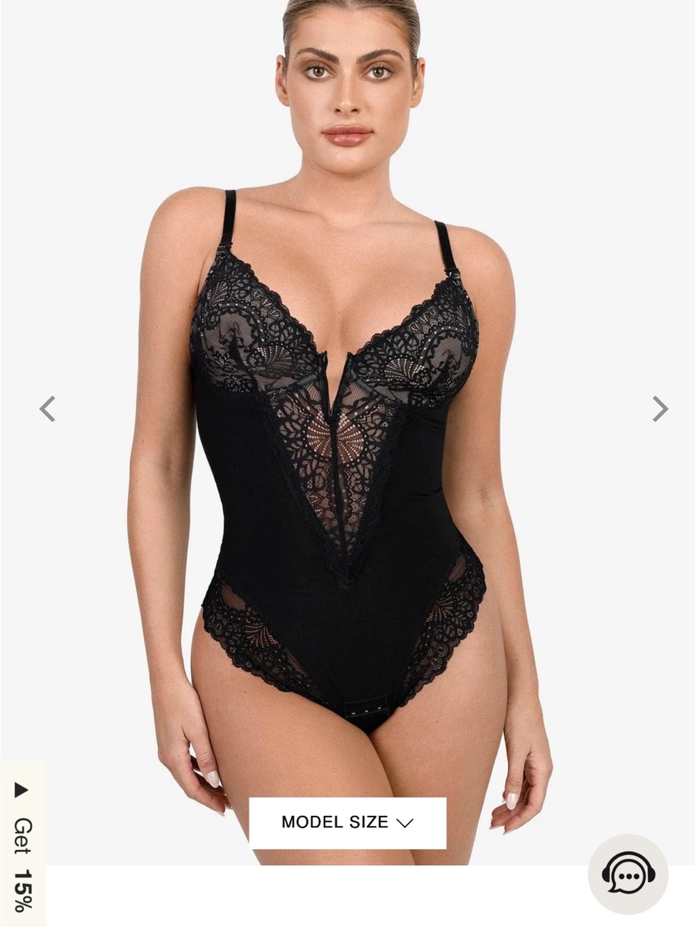 NWT Popilush Shapewear Lace Deep V-Neck Sculpting Thong Bodysuit